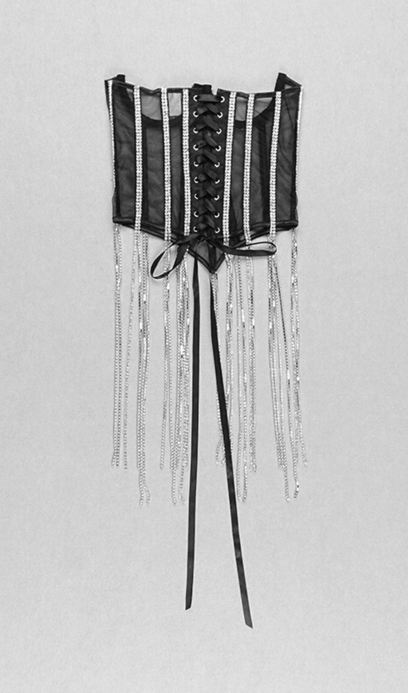 BLACK CRYSTAL TASSELS CORSET Shirts & Tops styleofcb 