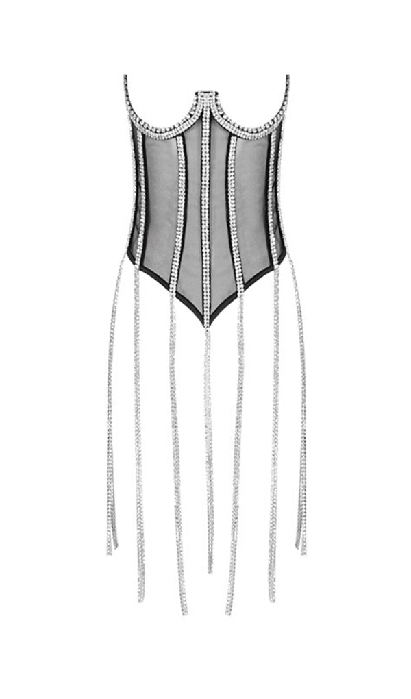 BLACK CRYSTAL TASSELS CORSET Shirts & Tops styleofcb 34B/75 BLACK 