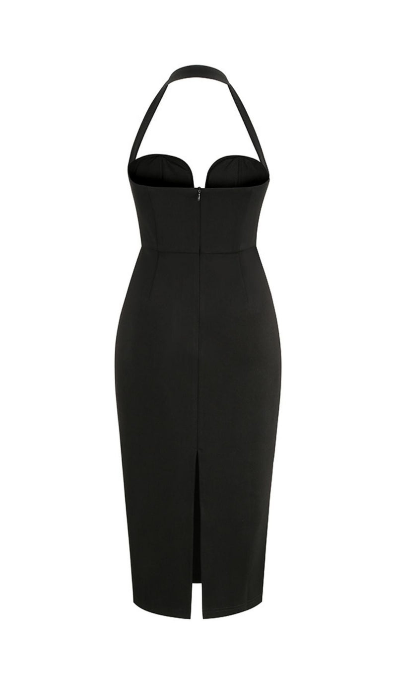 BLACK HALTER MIDI DRESS Dresses styleofcb 
