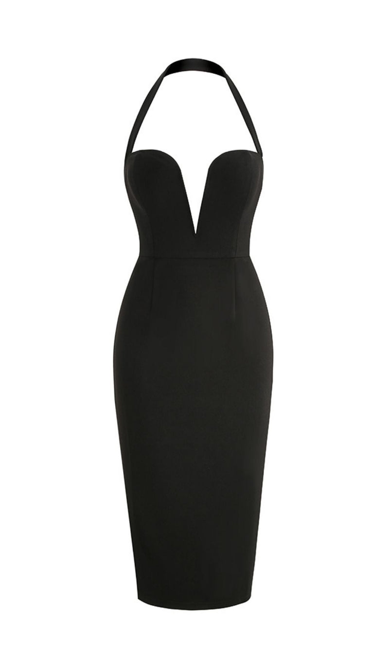 BLACK HALTER MIDI DRESS Dresses styleofcb 