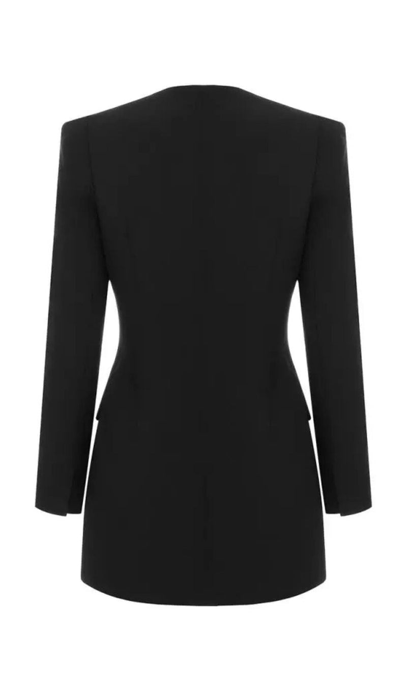 BLACK HOLLOW DRAPED TUXEDO DRESS ohmogo 