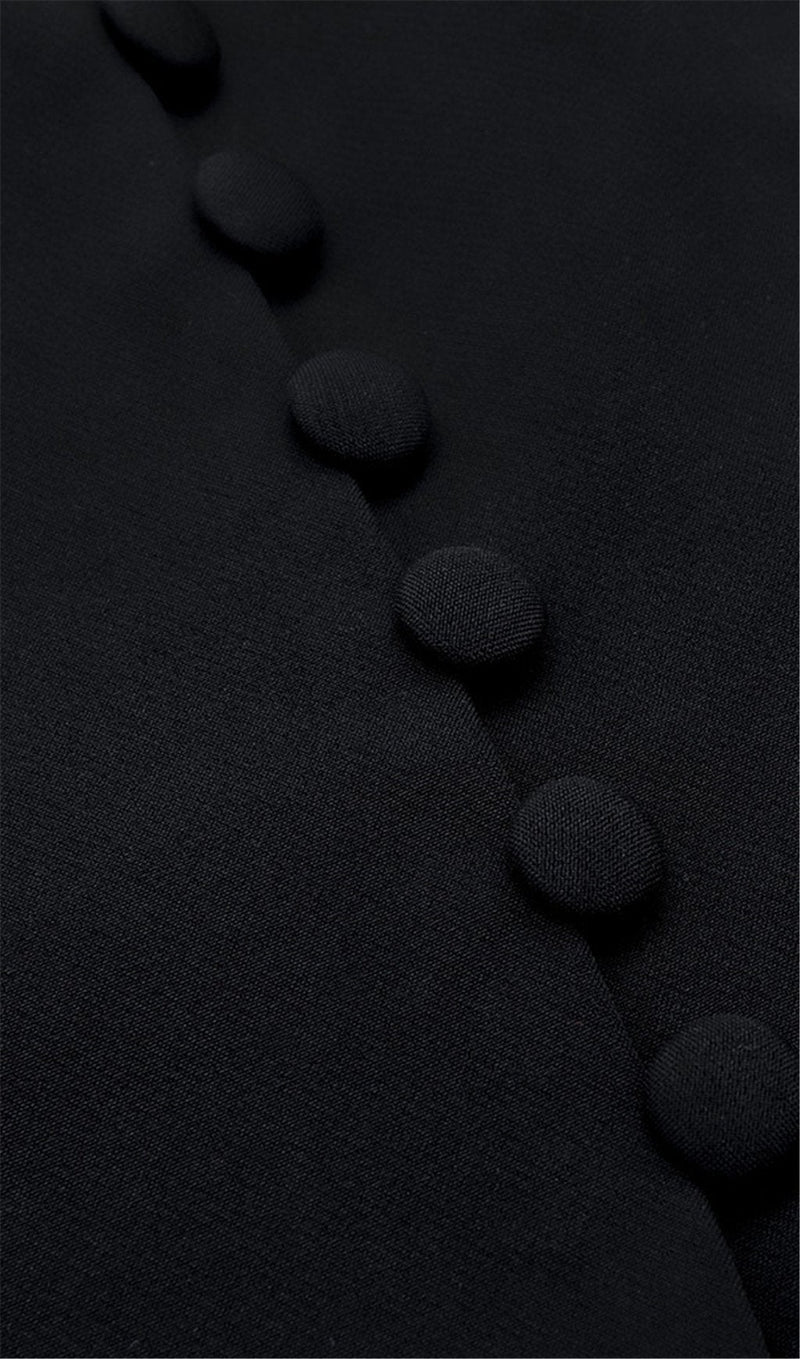 BLACK HOLLOW DRAPED TUXEDO DRESS ohmogo 
