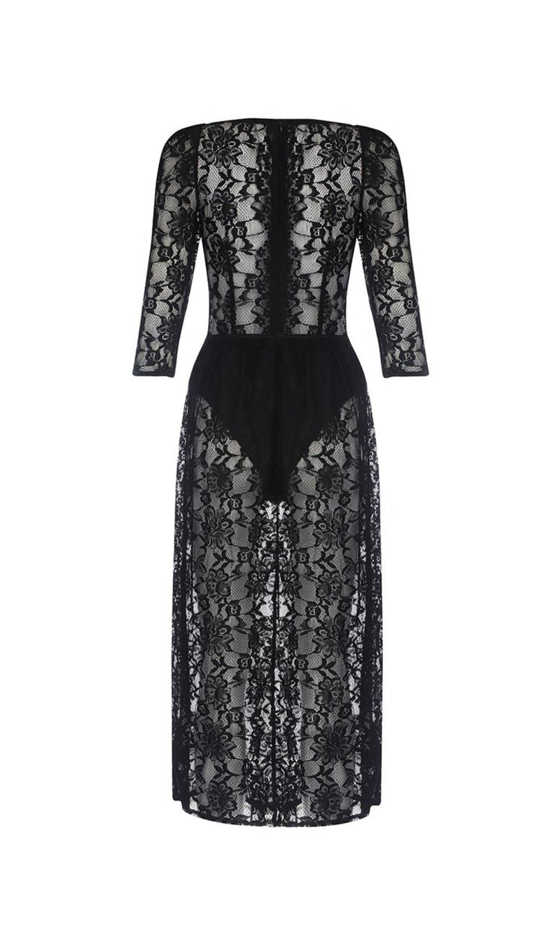 BLACK LACE SPLIT MAXI DRESS Dresses styleofcb 