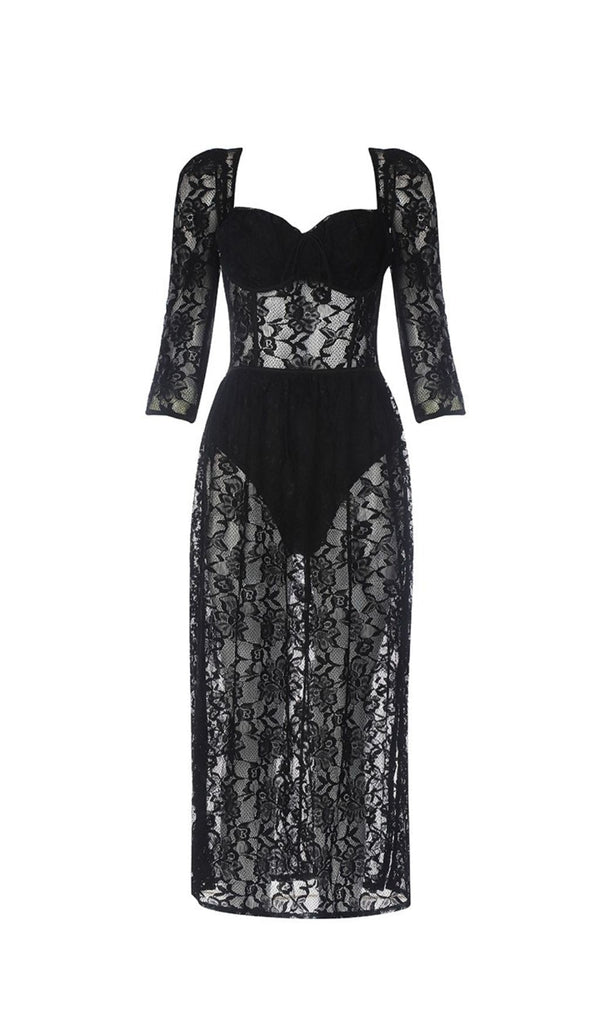 BLACK LACE SPLIT MAXI DRESS Dresses styleofcb 