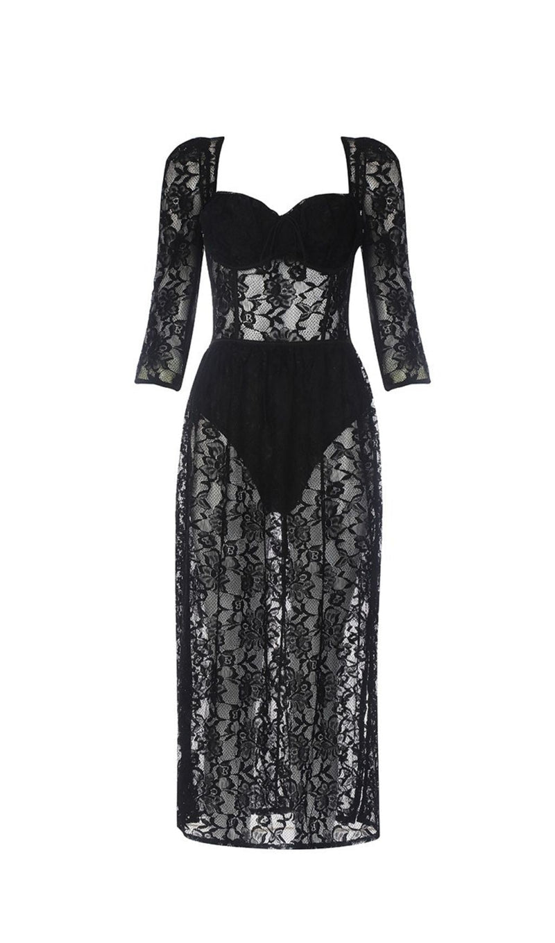 BLACK LACE SPLIT MAXI DRESS Dresses styleofcb 