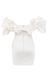 BLACK SATIN RUFFLE STRAPLESS DRESS ohmogo 