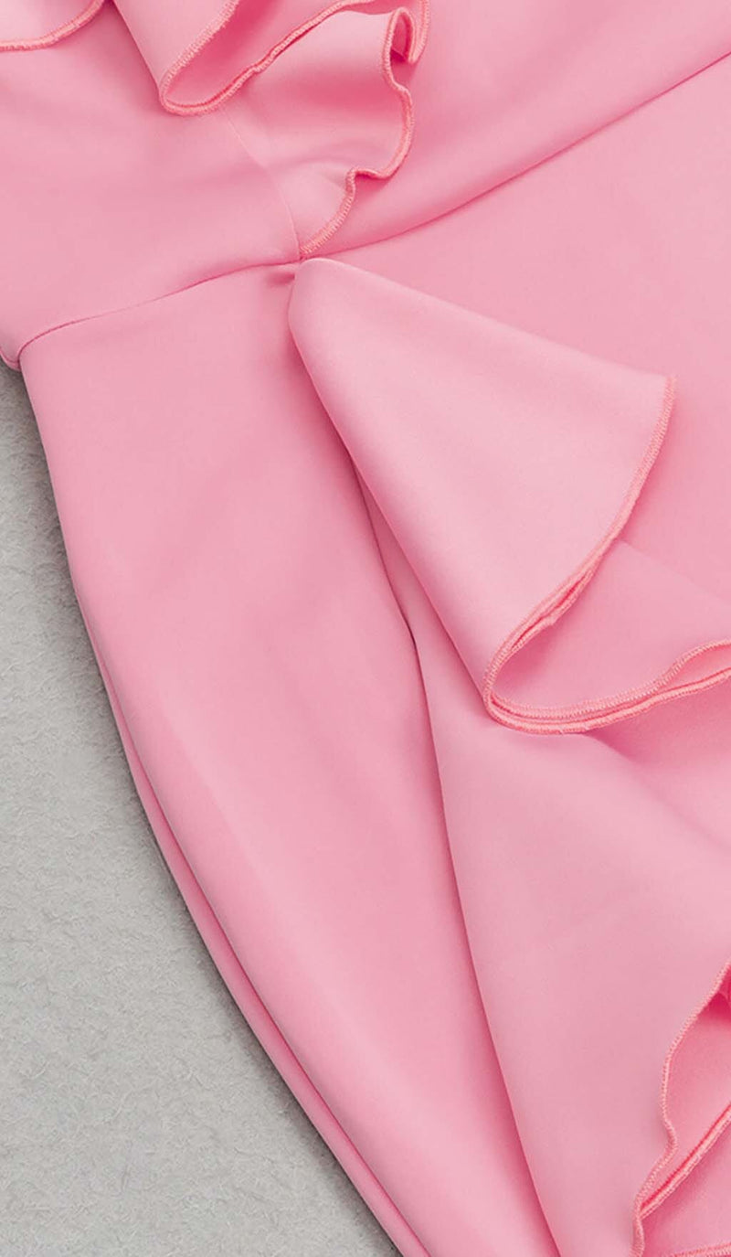 BODYCON RUFFLE MIDI DRESS IN PINK styleofcb 