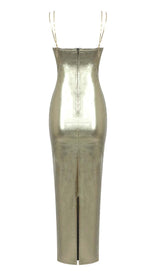 BODYCON FAUX LEATHER MIDI DRESS IN GOLD METALLIC DRESS STYLE OF CB 