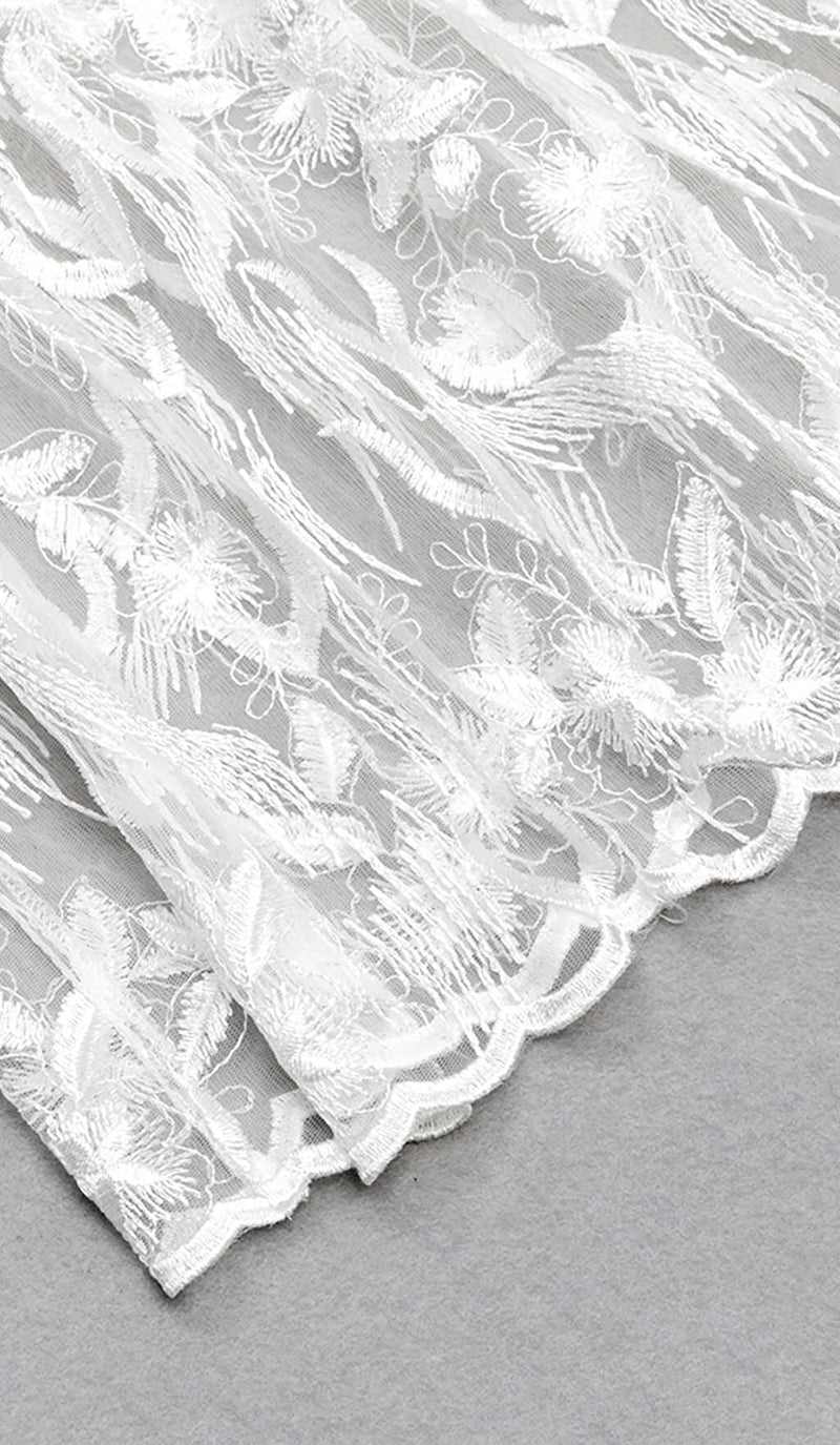 BOW-EMBELLISHED LACE MIDI DRESS IN WHITE DRESS STYLE OF CB 