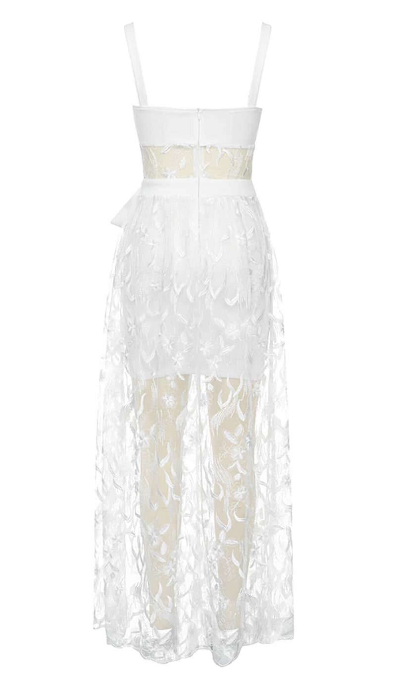 BOW-EMBELLISHED LACE MIDI DRESS IN WHITE DRESS STYLE OF CB 