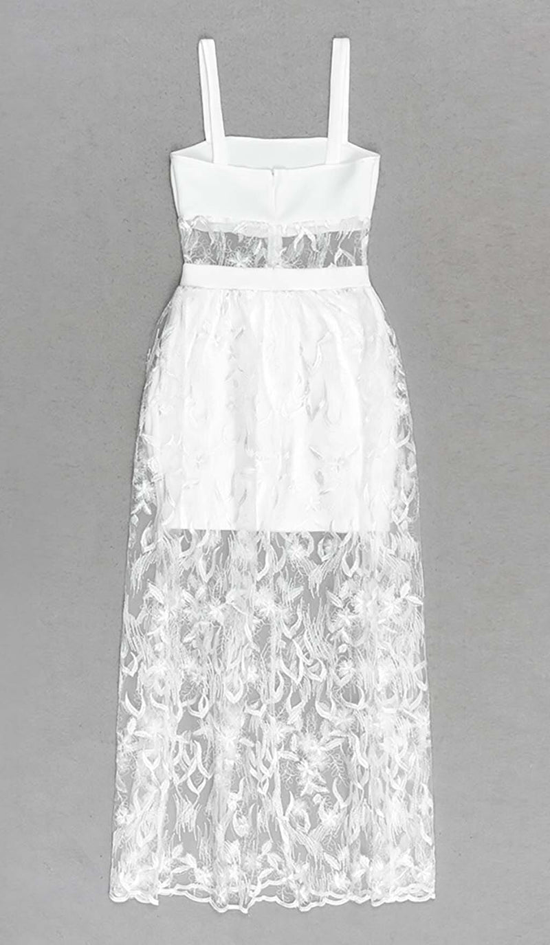 BOW-EMBELLISHED LACE MIDI DRESS IN WHITE DRESS STYLE OF CB 