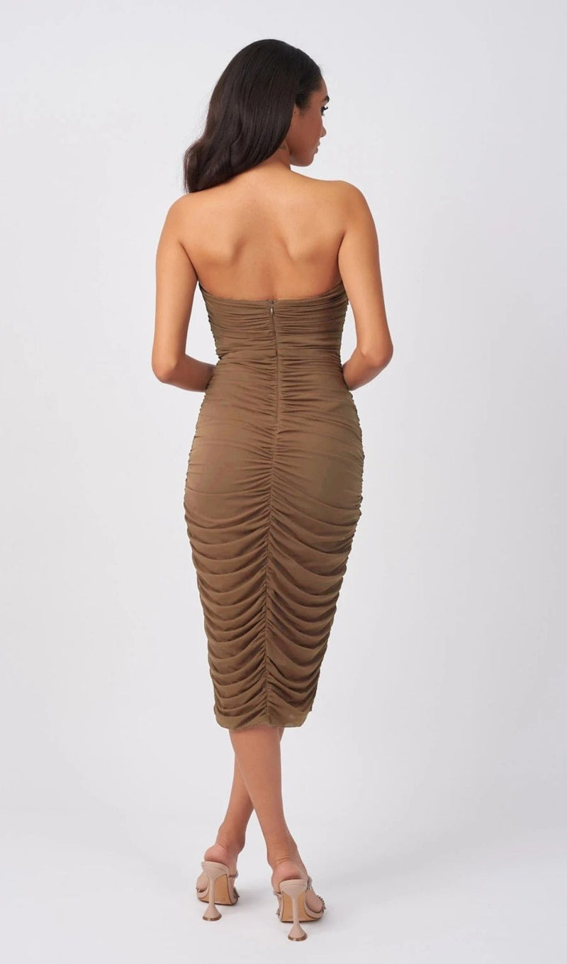 BROWN RUCHED MIDI DRESS Dresses styleofcb 