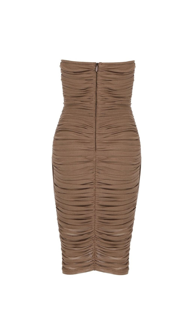BROWN RUCHED MIDI DRESS Dresses styleofcb 