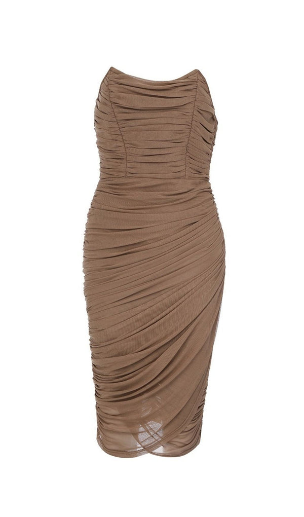 BROWN RUCHED MIDI DRESS Dresses styleofcb 