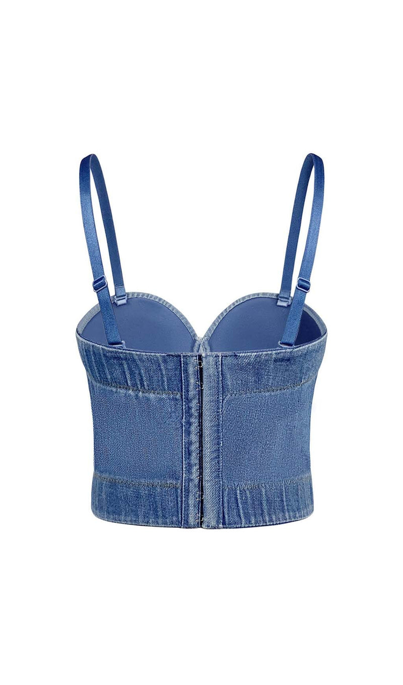 BUSTIER DENIM TOP IN BLUE DRESS STYLE OF CB 