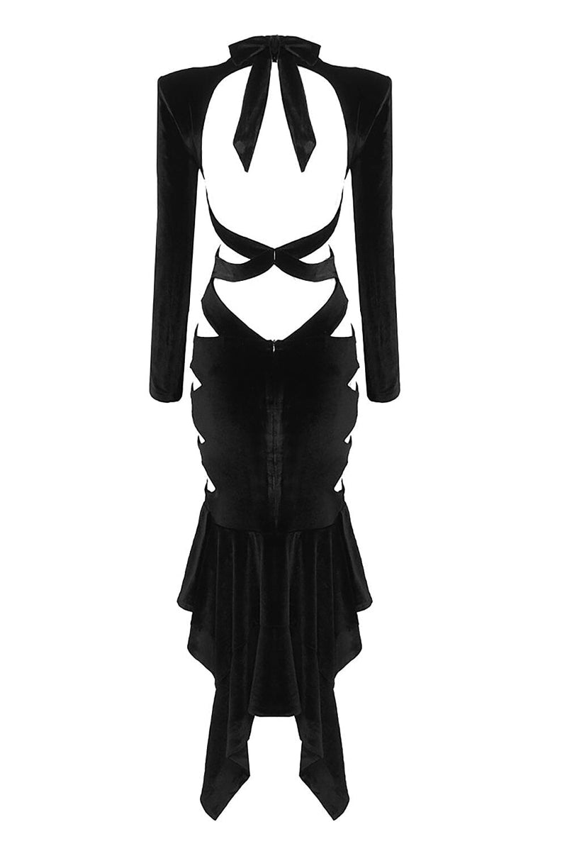 BACKLESS CUT-OUT DETAILED VELVET MIDI DRESS styleofcb 