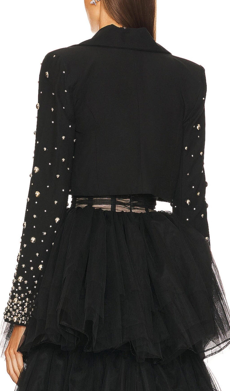 BEADED SPIRAL BLAZER IN BLACK BODYSUITS & JUMPSUITS styleofcb 