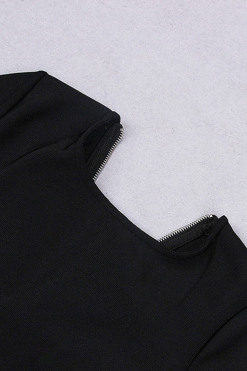 LONG SLEEVE CRYSTAL BANDAGE MIDI DRESS IN BLACK LEATHERETTE PIECES styleofcb 