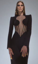 BLACK MESH CORSET DETAIL BANDAGE LONG DRESS MAXI BANDAGE DRESSES & GOWNS styleofcb 
