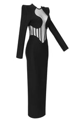 BLACK MESH CORSET DETAIL BANDAGE LONG DRESS MAXI BANDAGE DRESSES & GOWNS styleofcb 