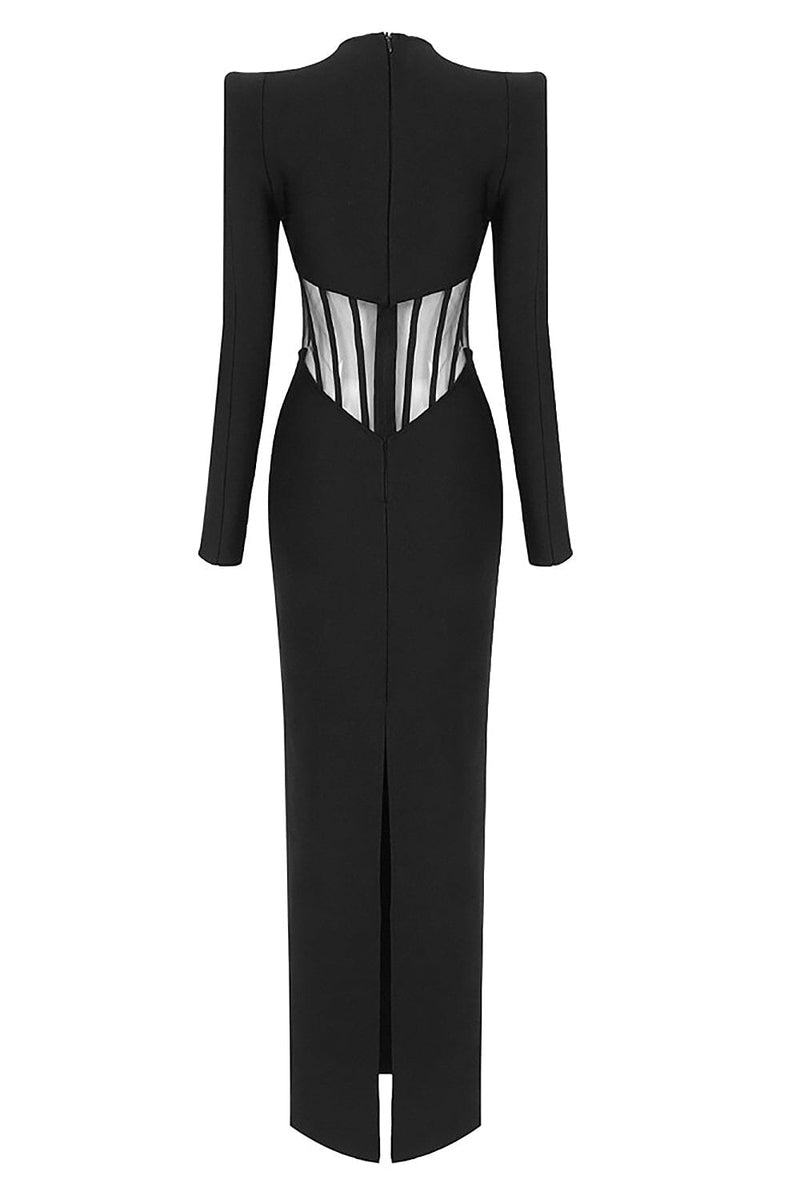BLACK MESH CORSET DETAIL BANDAGE LONG DRESS MAXI BANDAGE DRESSES & GOWNS styleofcb 
