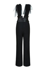 DEEP V NECK SLEEVELESS BACKLESS LACE BOW MESH JUMPSUIT BODYSUITS & JUMPSUITS styleofcb 