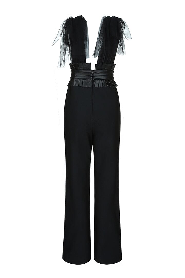 DEEP V NECK SLEEVELESS BACKLESS LACE BOW MESH JUMPSUIT BODYSUITS & JUMPSUITS styleofcb 