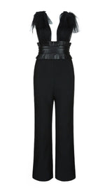 DEEP V NECK SLEEVELESS BACKLESS LACE BOW MESH JUMPSUIT BODYSUITS & JUMPSUITS styleofcb 