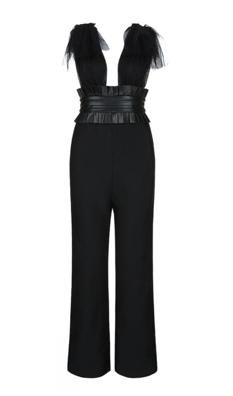 DEEP V NECK SLEEVELESS BACKLESS LACE BOW MESH JUMPSUIT BODYSUITS & JUMPSUITS styleofcb 