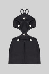 BUTTON BACKLESS HALTE MINI BANDGE DRESS IN BLACK Dresses styleofcb 