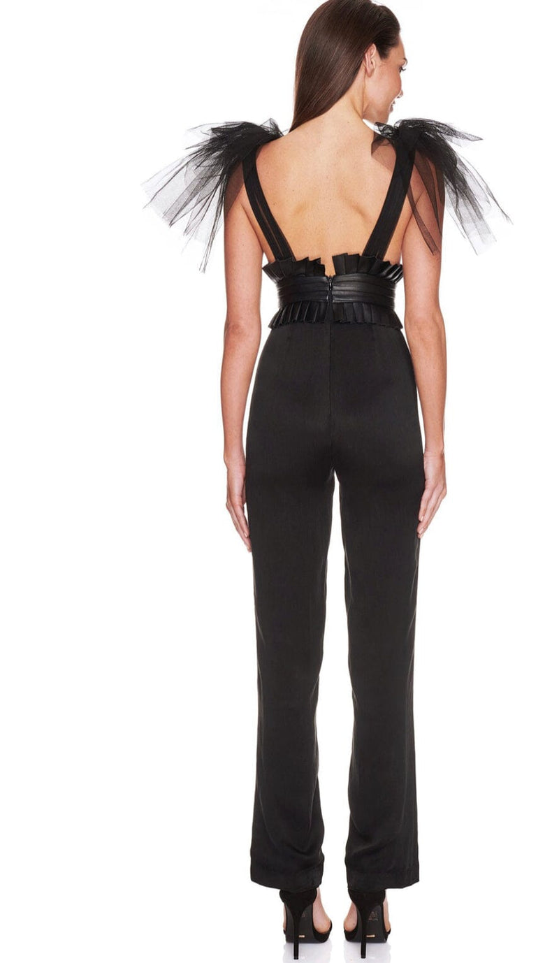 DEEP V NECK SLEEVELESS BACKLESS LACE BOW MESH JUMPSUIT BODYSUITS & JUMPSUITS styleofcb 