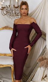 CHERRY STRAPLESS BANDAGE MIDI DRESS Dresses styleofcb 
