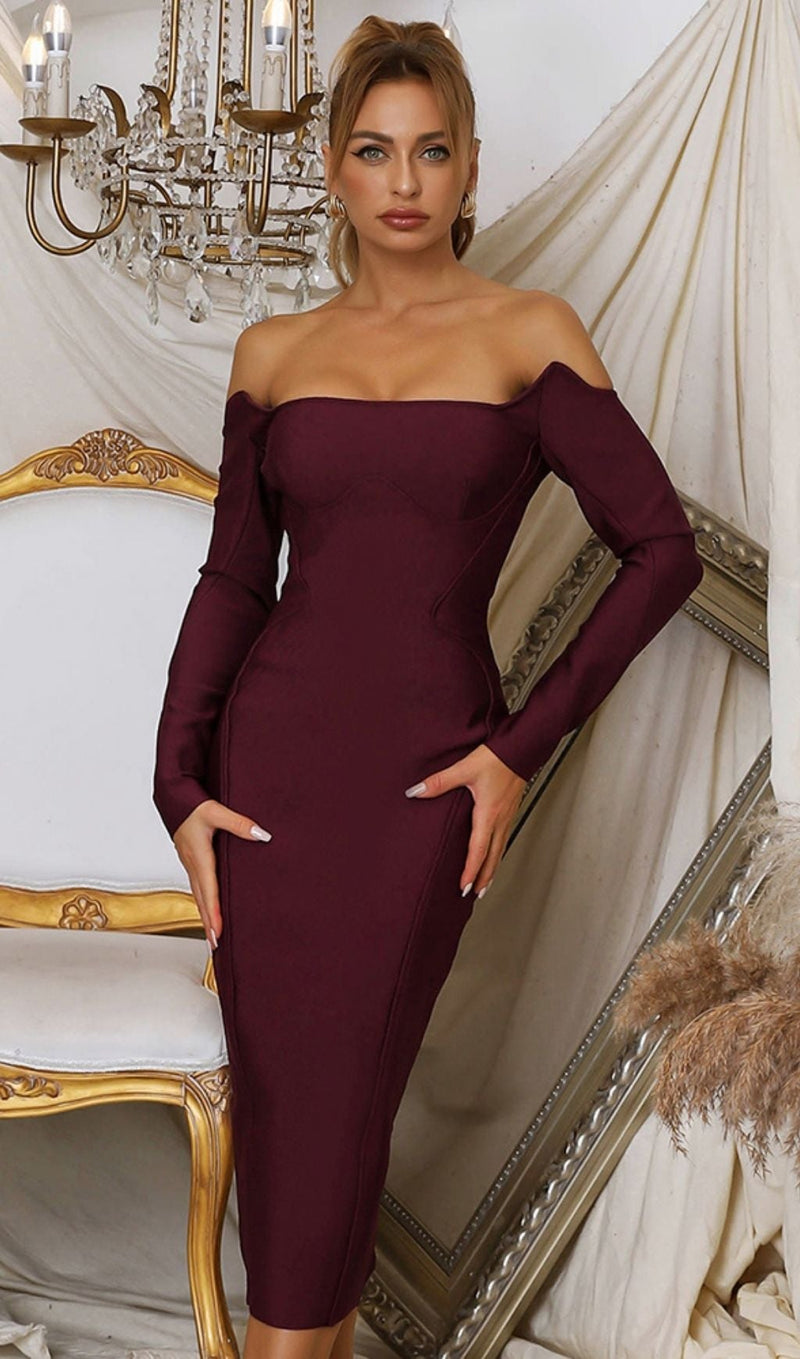 CHERRY STRAPLESS BANDAGE MIDI DRESS Dresses styleofcb 