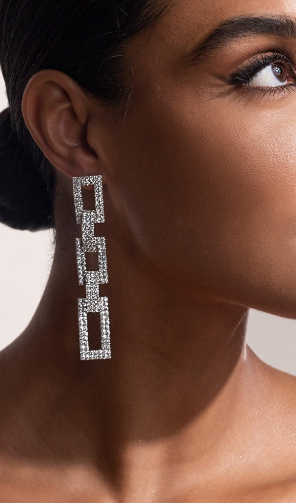 SILVER DIAMANTE CHAIN DROP EARRINGS JEWELLERY styleofcb 