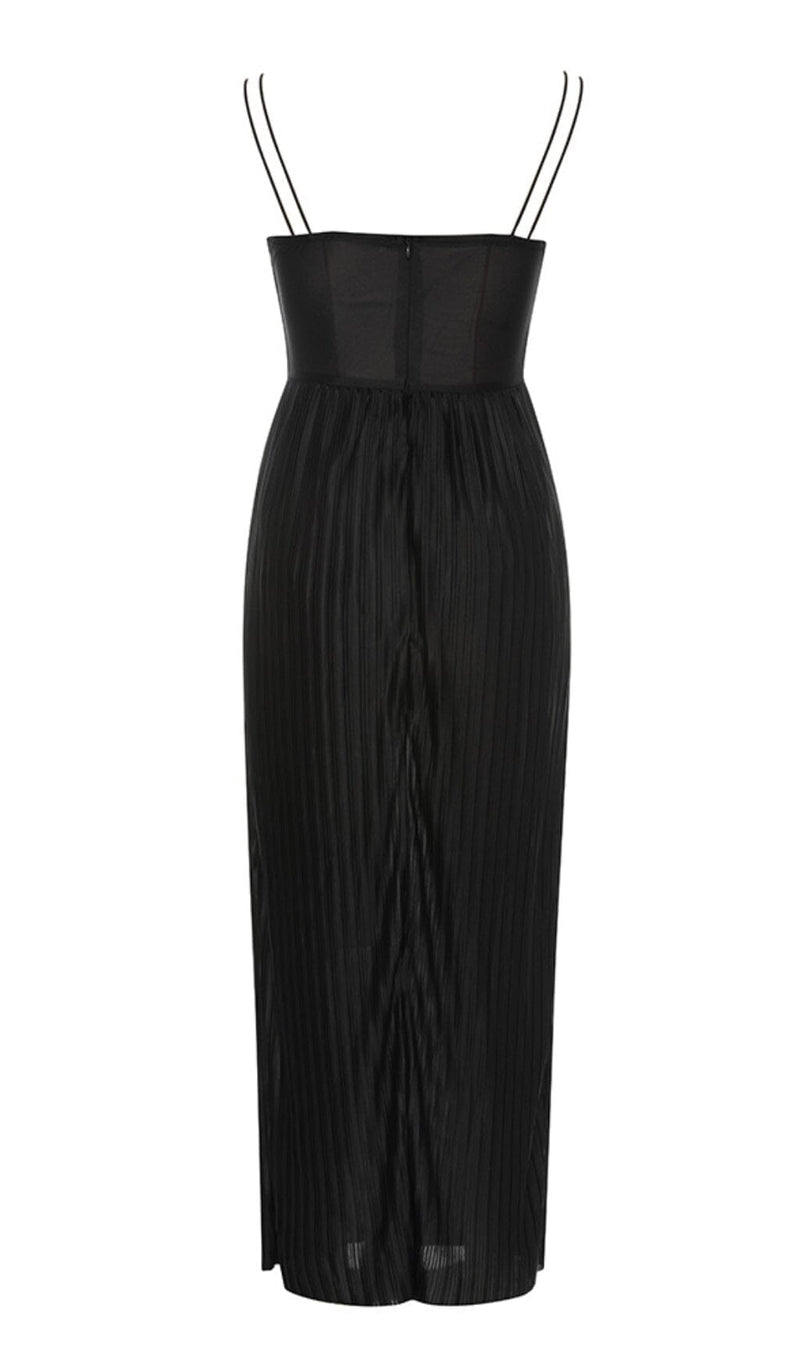 CONTRAST LACE PLEATED HEM CAMI DRESS IN BLACK DRESS sis label 