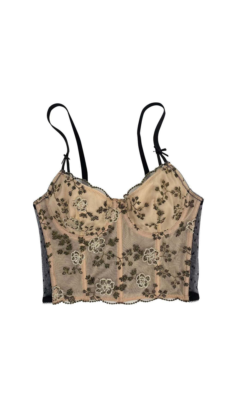 CORSET FLORAL CROPPED TOP IN GRAY DRESS STYLE OF CB 