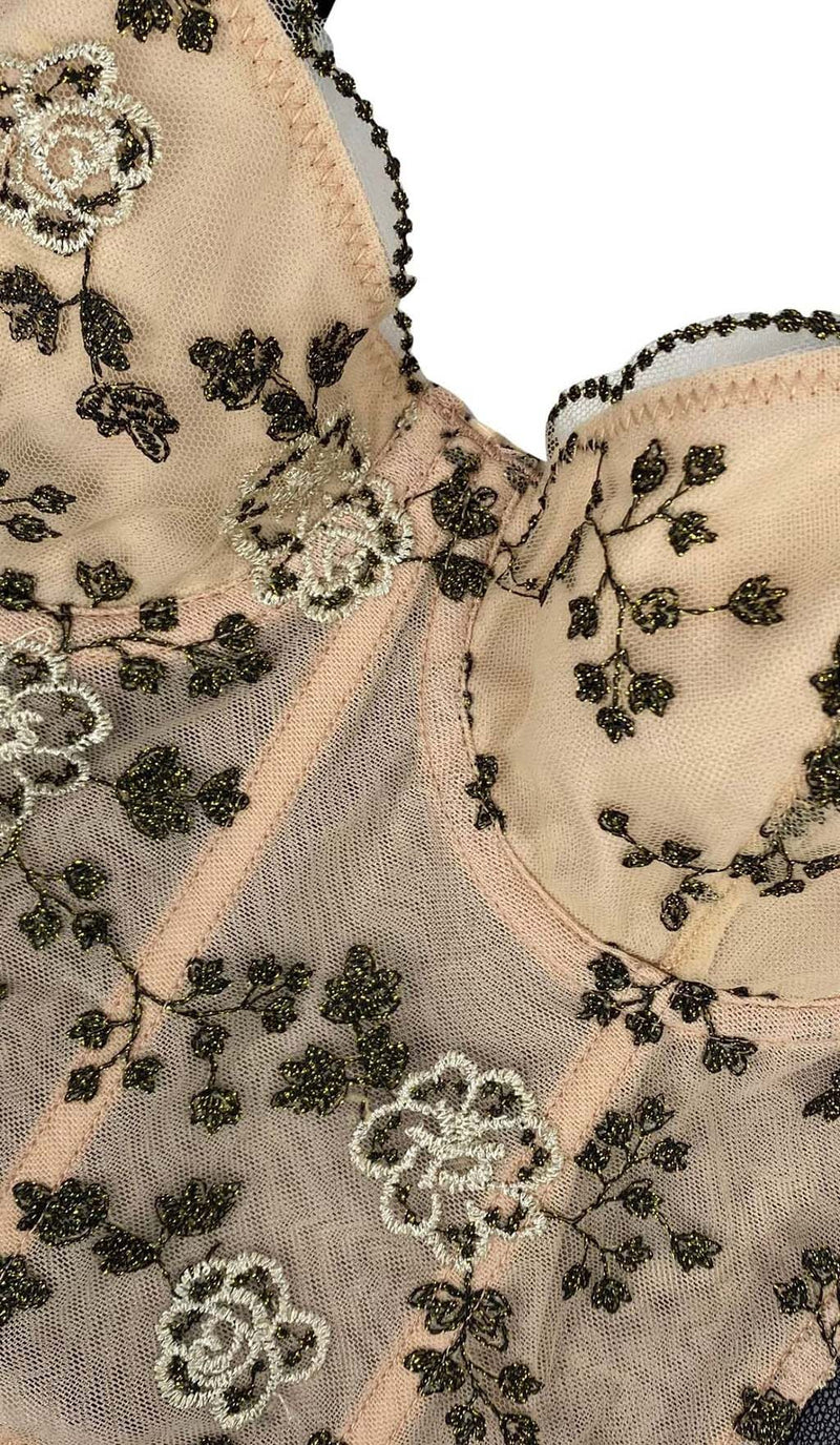 CORSET FLORAL CROPPED TOP IN GRAY DRESS STYLE OF CB 