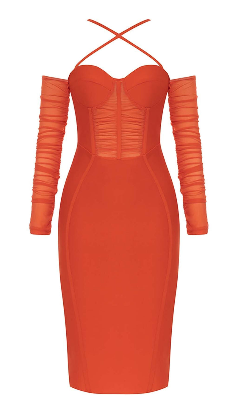 CORSET RUCHED MIDI DRESS IN RED DRESS STYLE OF CB 