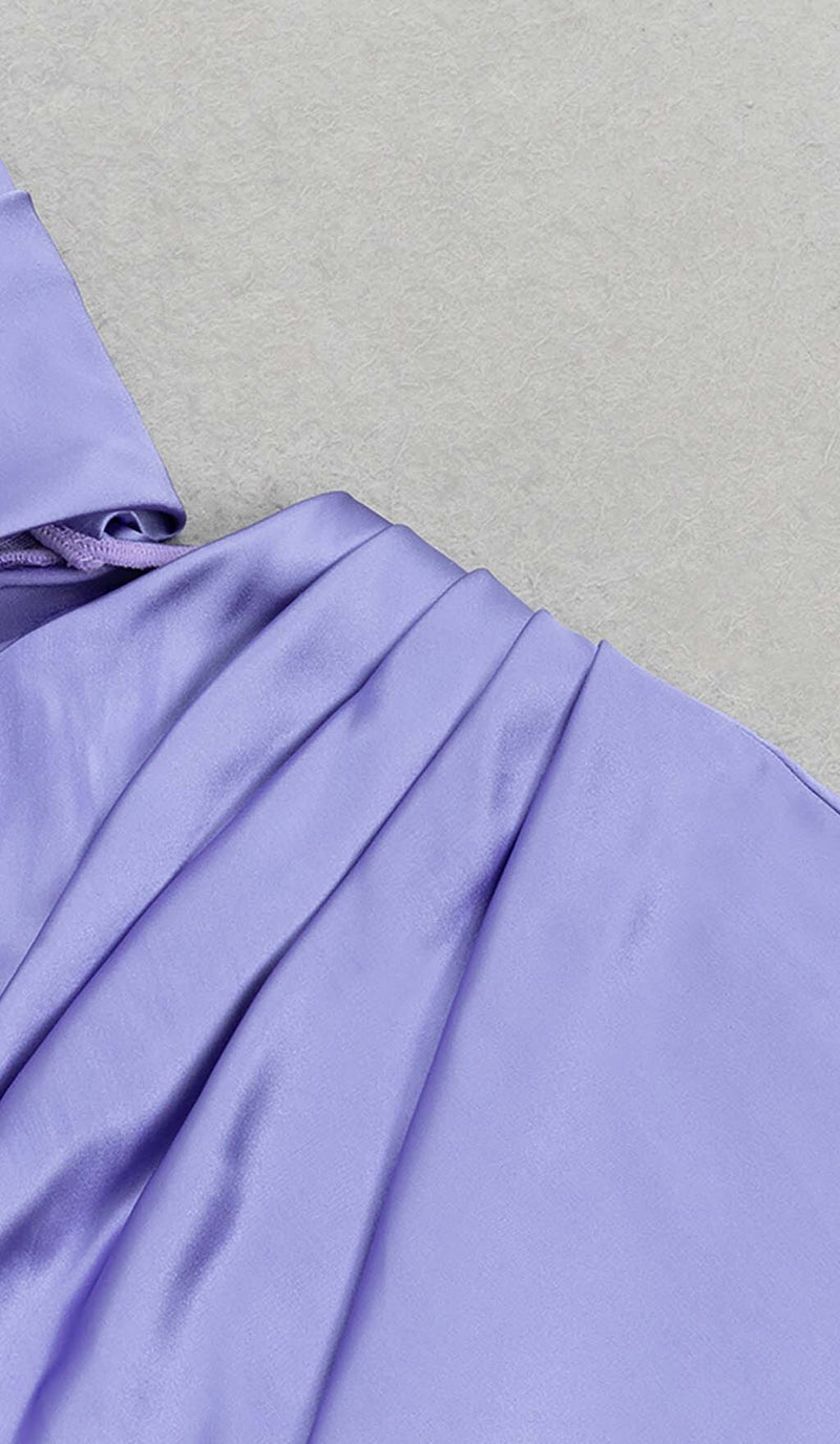 COWL NECK SATIN SPLIT THIGH MIDI DRESS IN ORCHID DRESS STYLE OF CB 