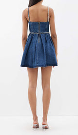 CRYSTAL-EMBELLISHED DENIM MINI DRESS IN BLUE DRESS STYLE OF CB 