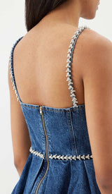 CRYSTAL-EMBELLISHED DENIM MINI DRESS IN BLUE DRESS STYLE OF CB 