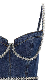 CRYSTAL-EMBELLISHED DENIM MINI DRESS IN BLUE DRESS STYLE OF CB 