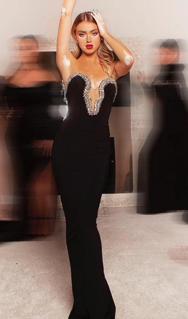 CRYSTAL EMBELLISHED MIDI DRESS IN BIACK Dresses styleofcb 