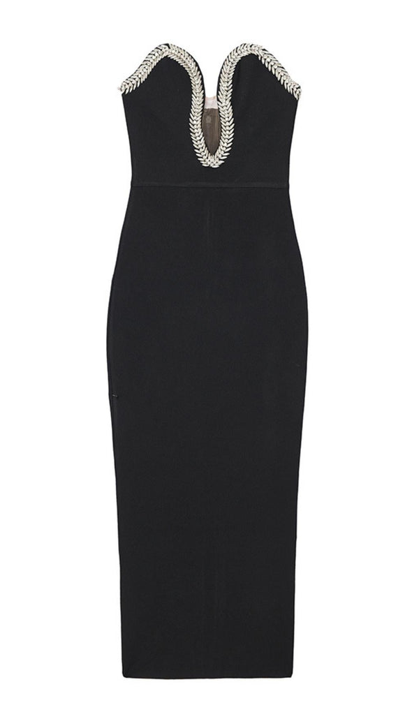 CRYSTAL EMBELLISHED MIDI DRESS IN BIACK Dresses styleofcb 