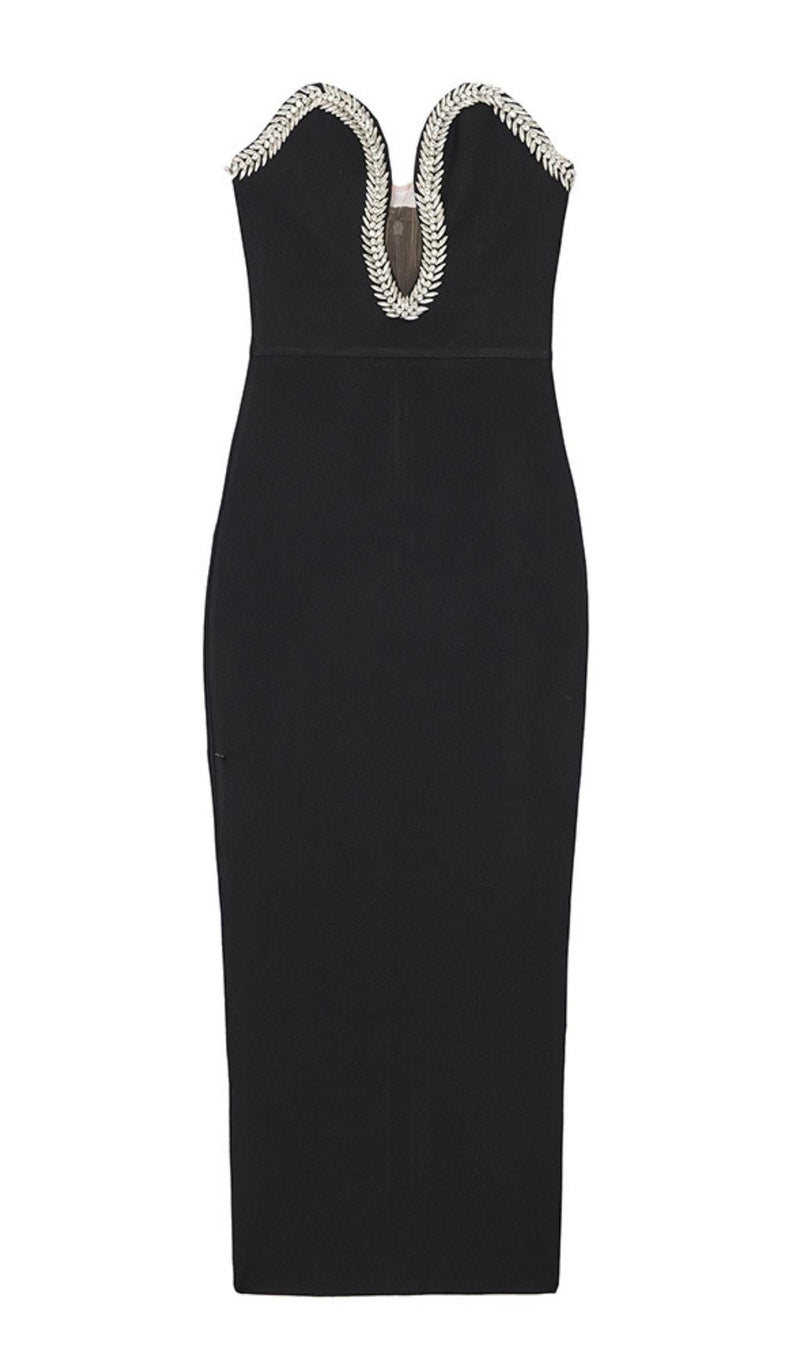 CRYSTAL EMBELLISHED MIDI DRESS IN BIACK Dresses styleofcb 