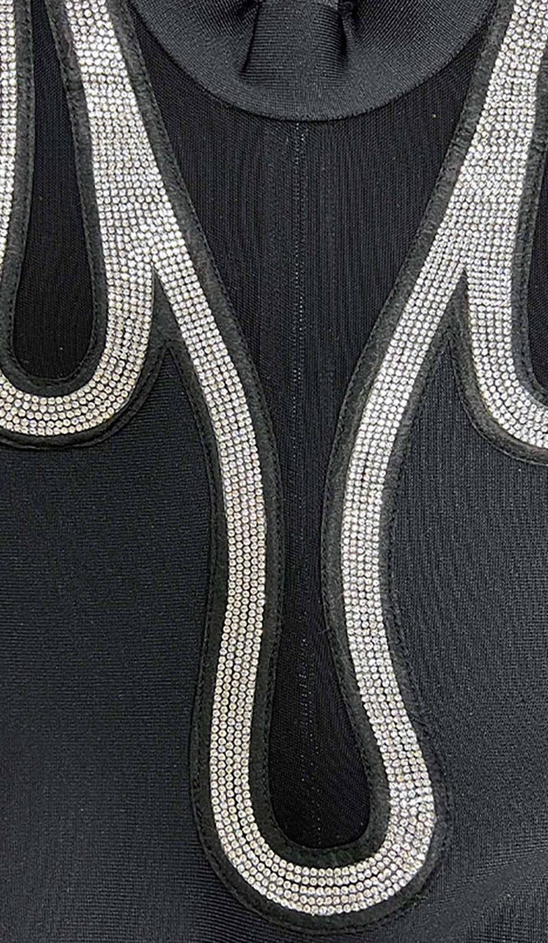 CRYSTAL-EMBELLISHED FLAME MINI DRESS IN BLACK DRESS STYLE OF CB 