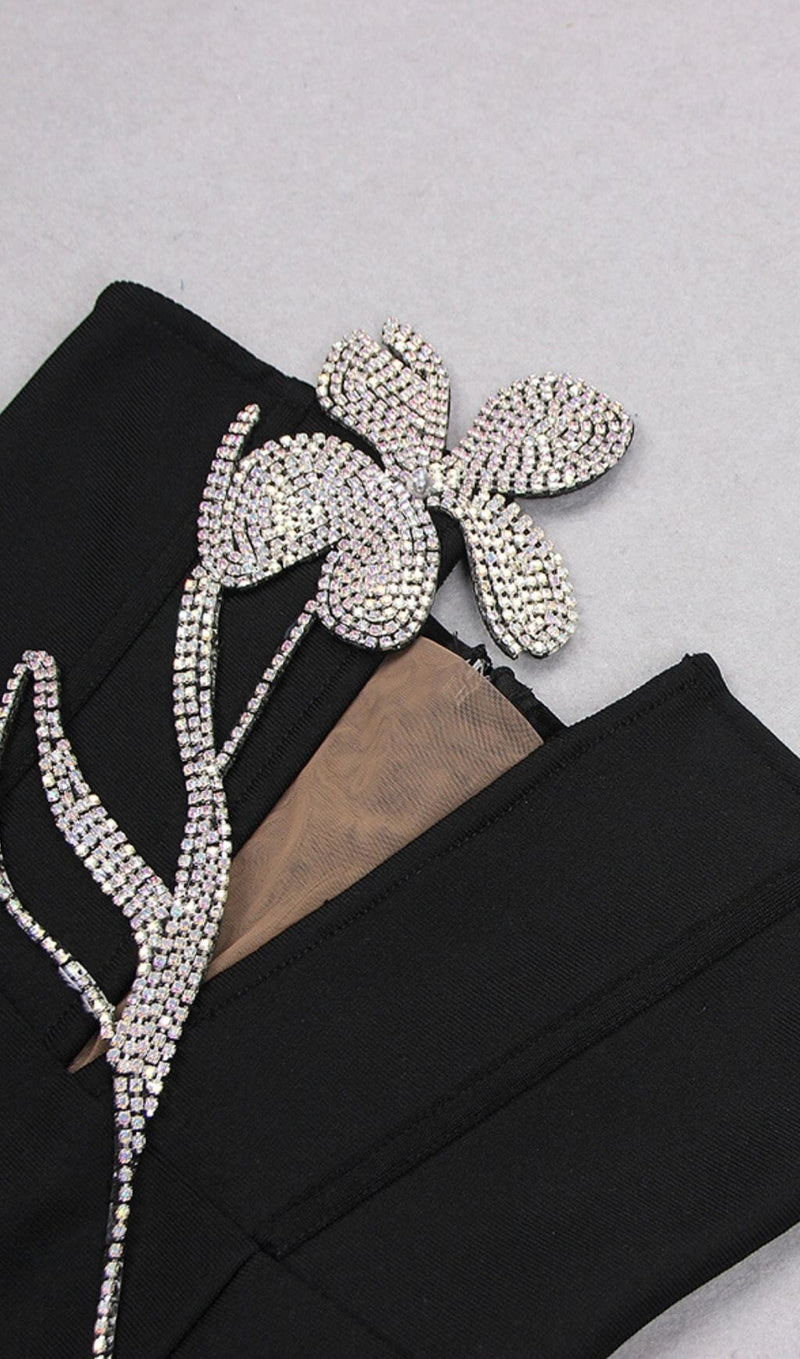 CRYSTAL FLOWER MINI DRESS IN BLACK Dresses styleofcb 