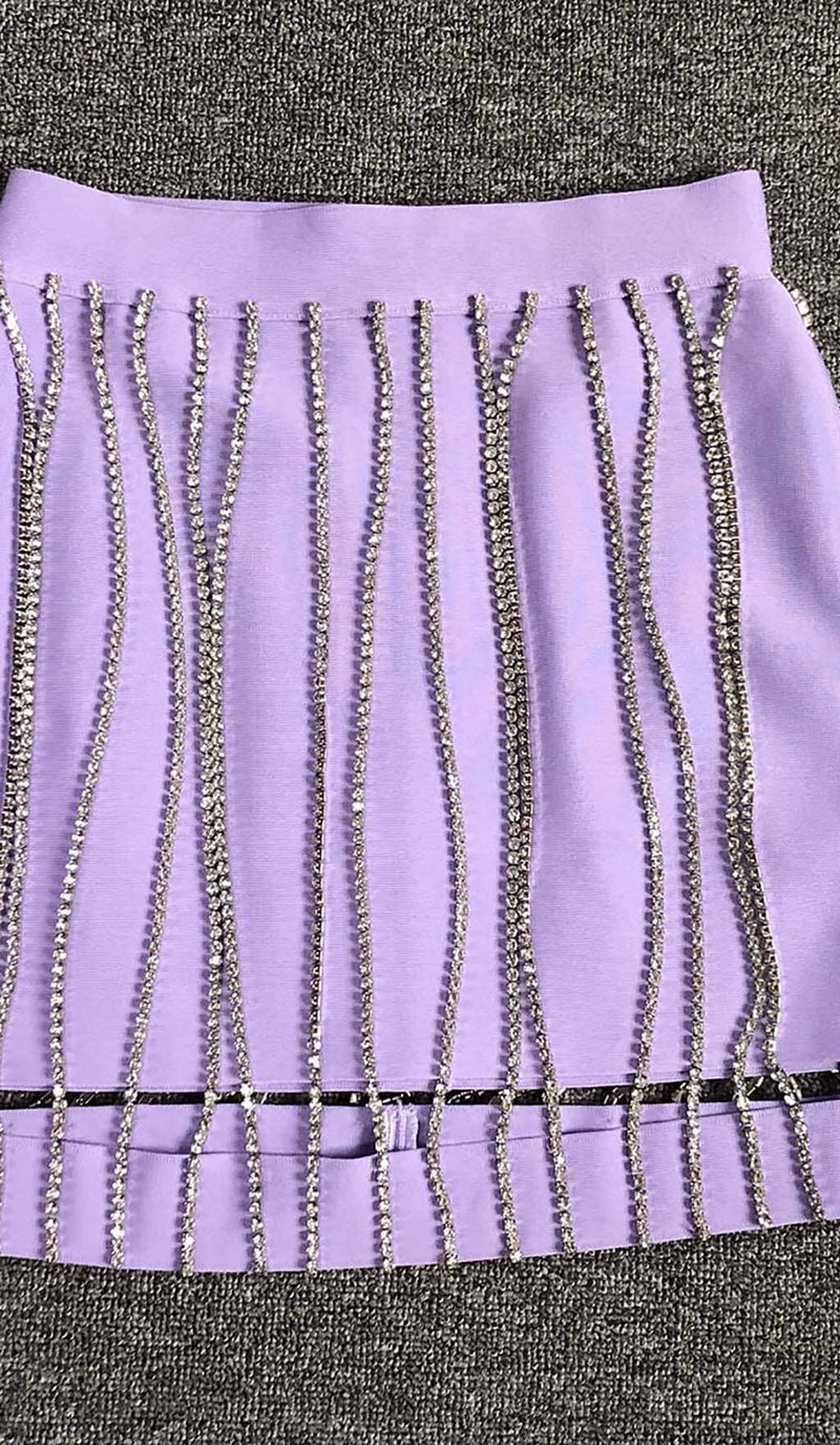 CRYSTAL TASSEL BANDAGE MINI DRESS IN PURPLE DRESS STYLE OF CB 