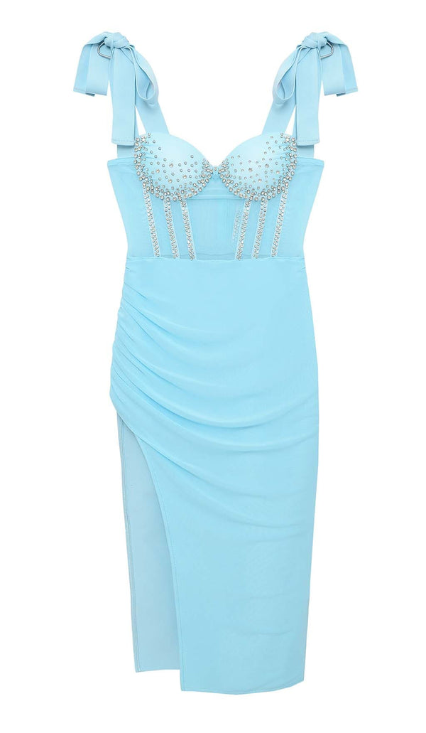 CRYSTAL CORSET MIDI DRESS IN SKY BLUE DRESS STYLE OF CB 