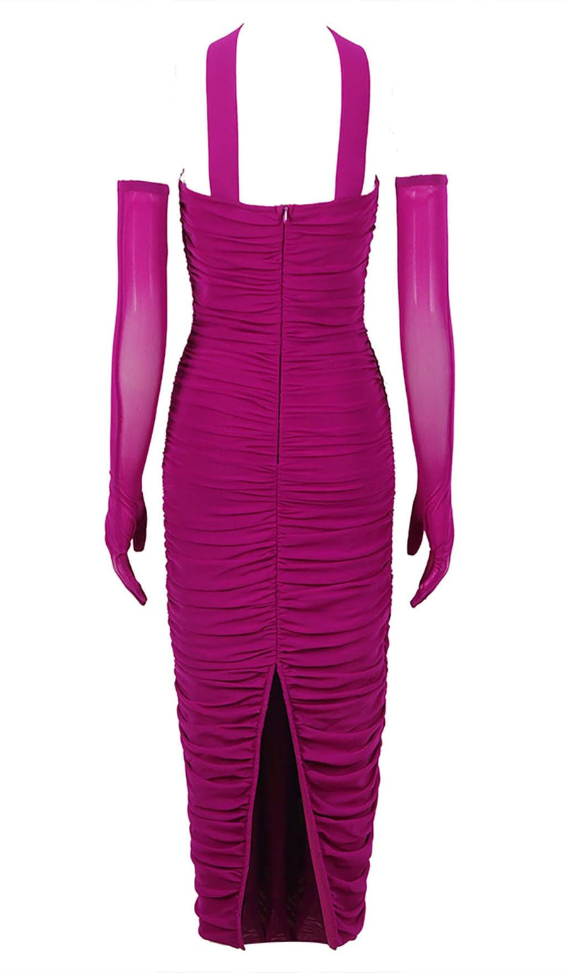 CRYSTAL HALTER NECK MIDI DRESS IN GRAPE DRESS STYLE OF CB 